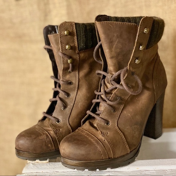 Cute Luge Moto Style Boot Authentic Leather Brown Booties - Picture 1 of 6